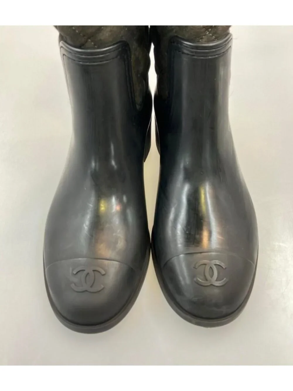 Chanel Long Gray Boots Quilted CC Logo